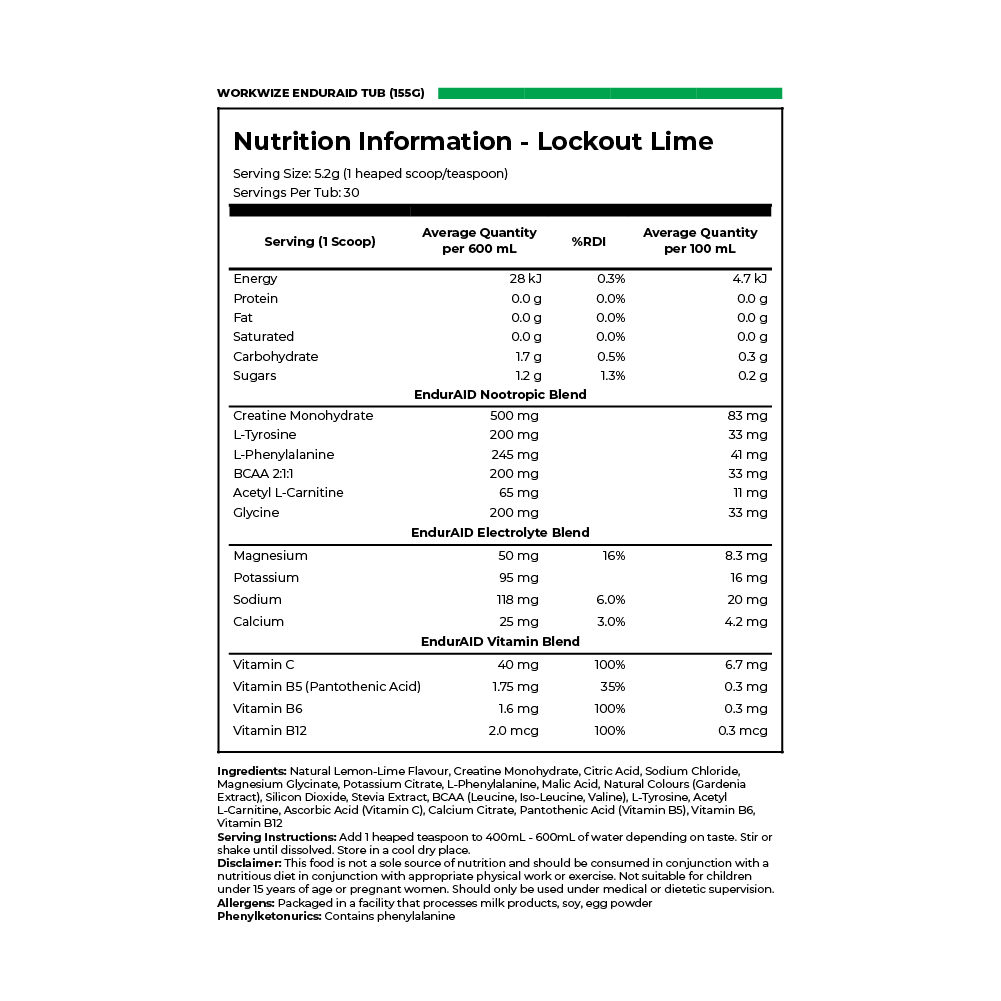 nutrition information tub 155g aid-t155b