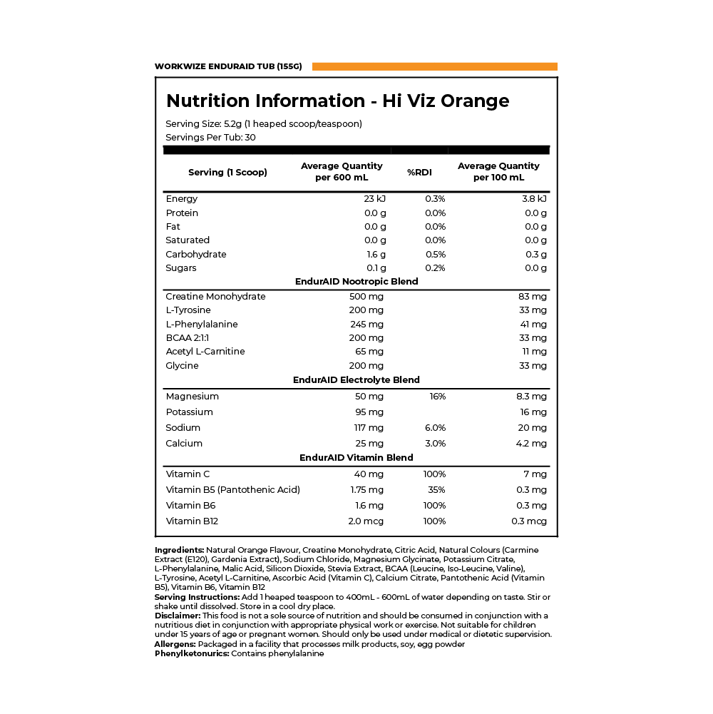 nutrition information tub 155g aid-t155o