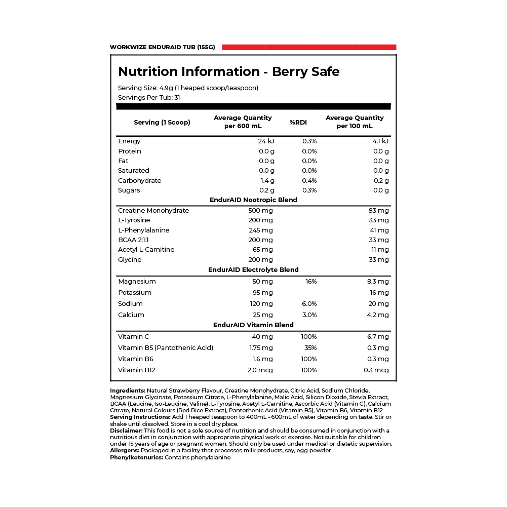 nutrition information tub 155g aid-t155b