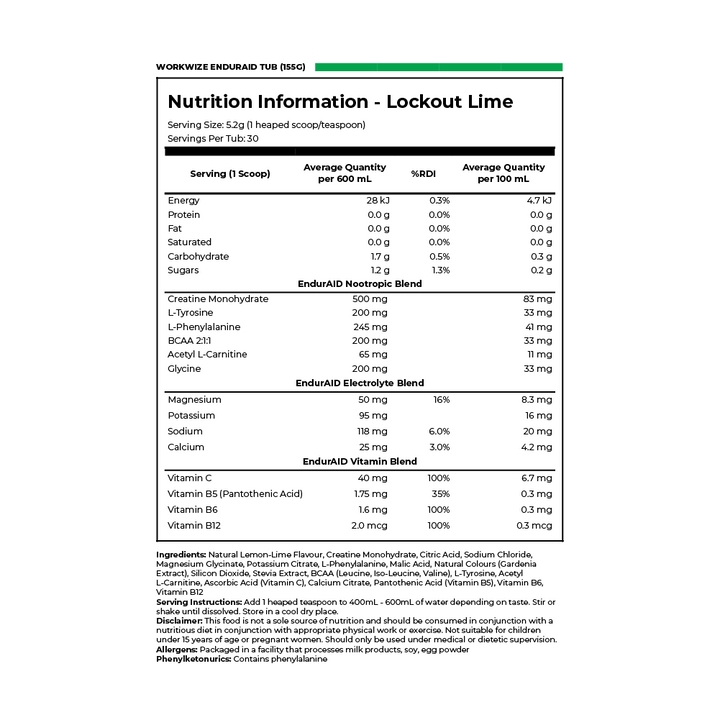 nutrition information tub 155g aid-t155b