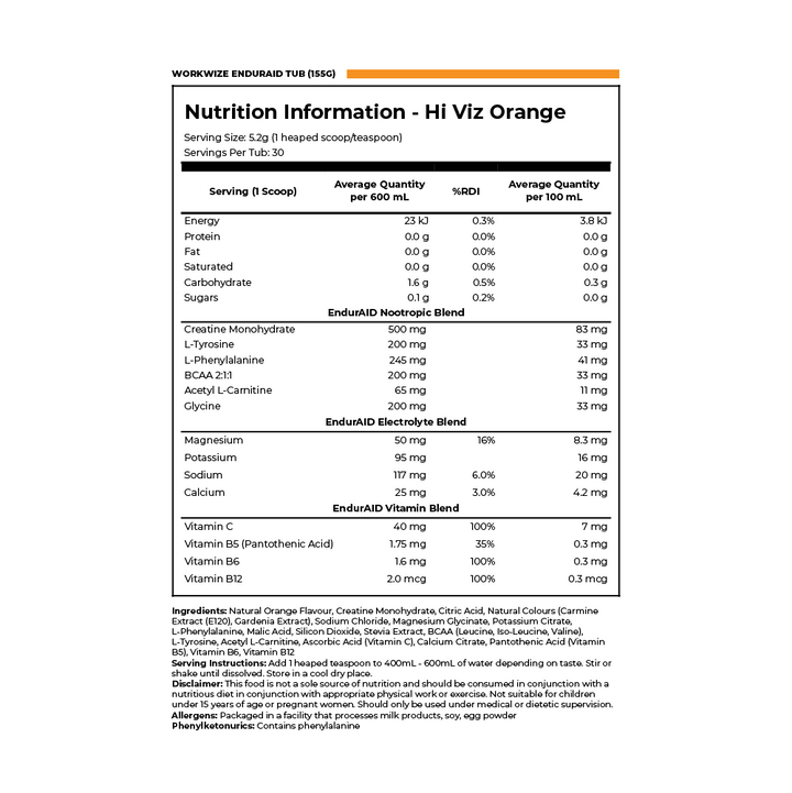 nutrition information tub 155g aid-t155o