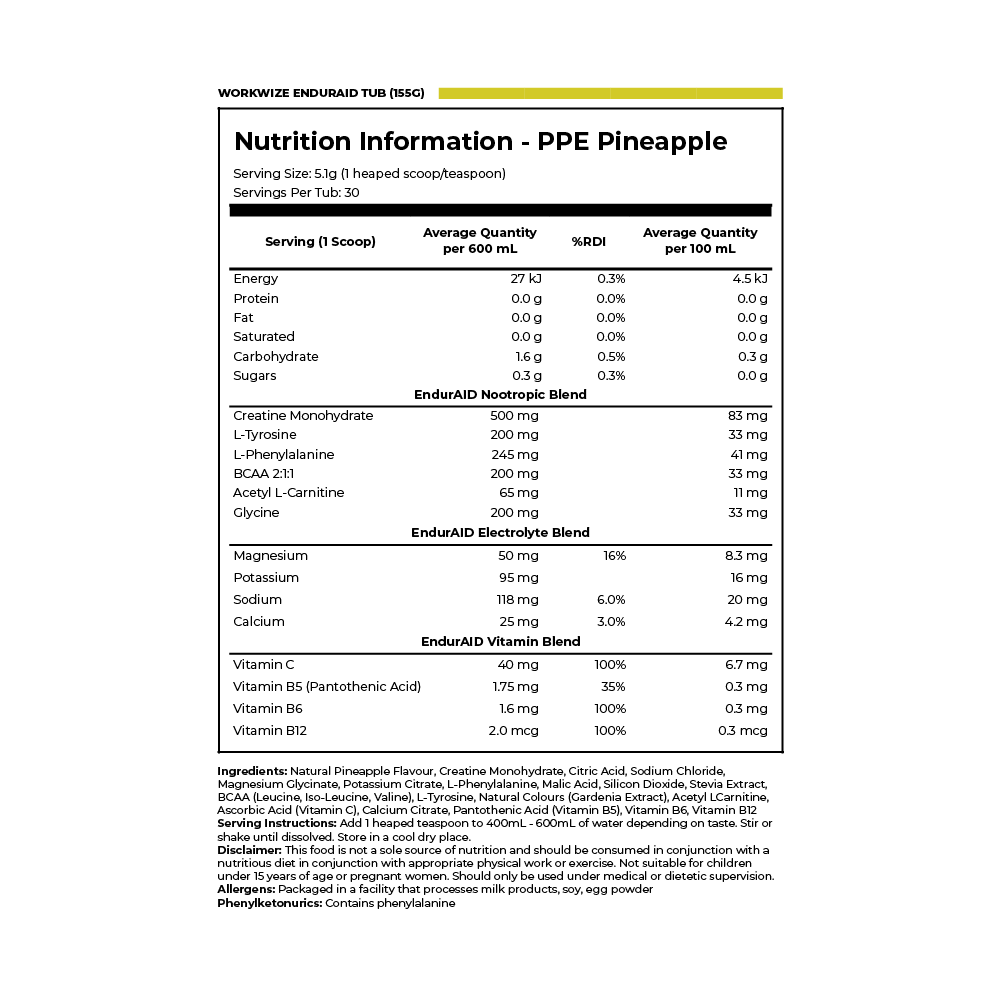 nutrition information tub 155g aid-t155p