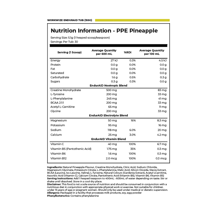 nutrition information tub 155g aid-t155p
