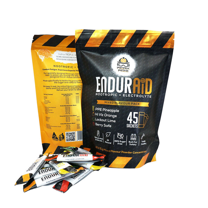 EndurAID-Mixed-45 Pouch with sachets fatigue-fighting electrolyte drink